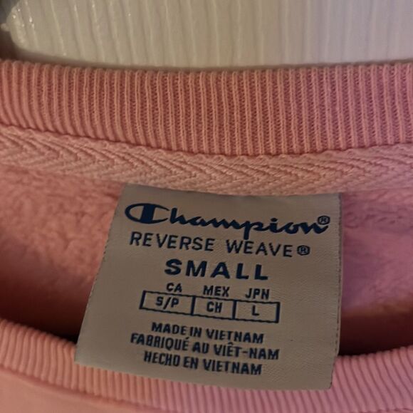 Champion Women Crewneck Sweatshirt Logo All Over Script Print Pink Size small - Picture 4 of 6